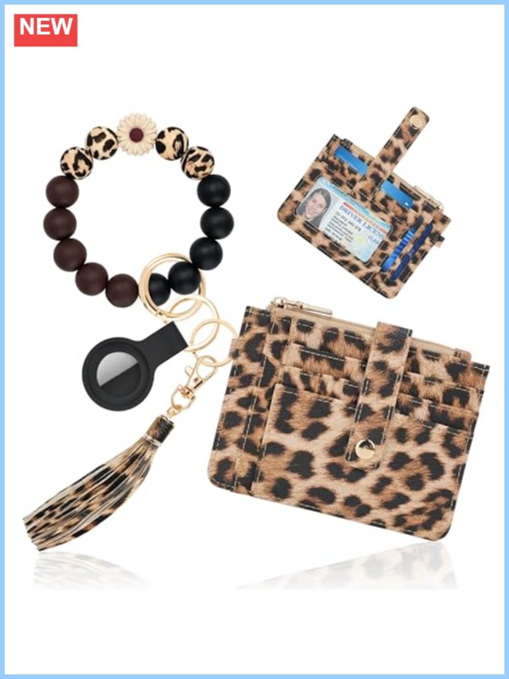 Beaded Wristlet Wallet Keychain RFID AirTag Holder 8 Card Slots